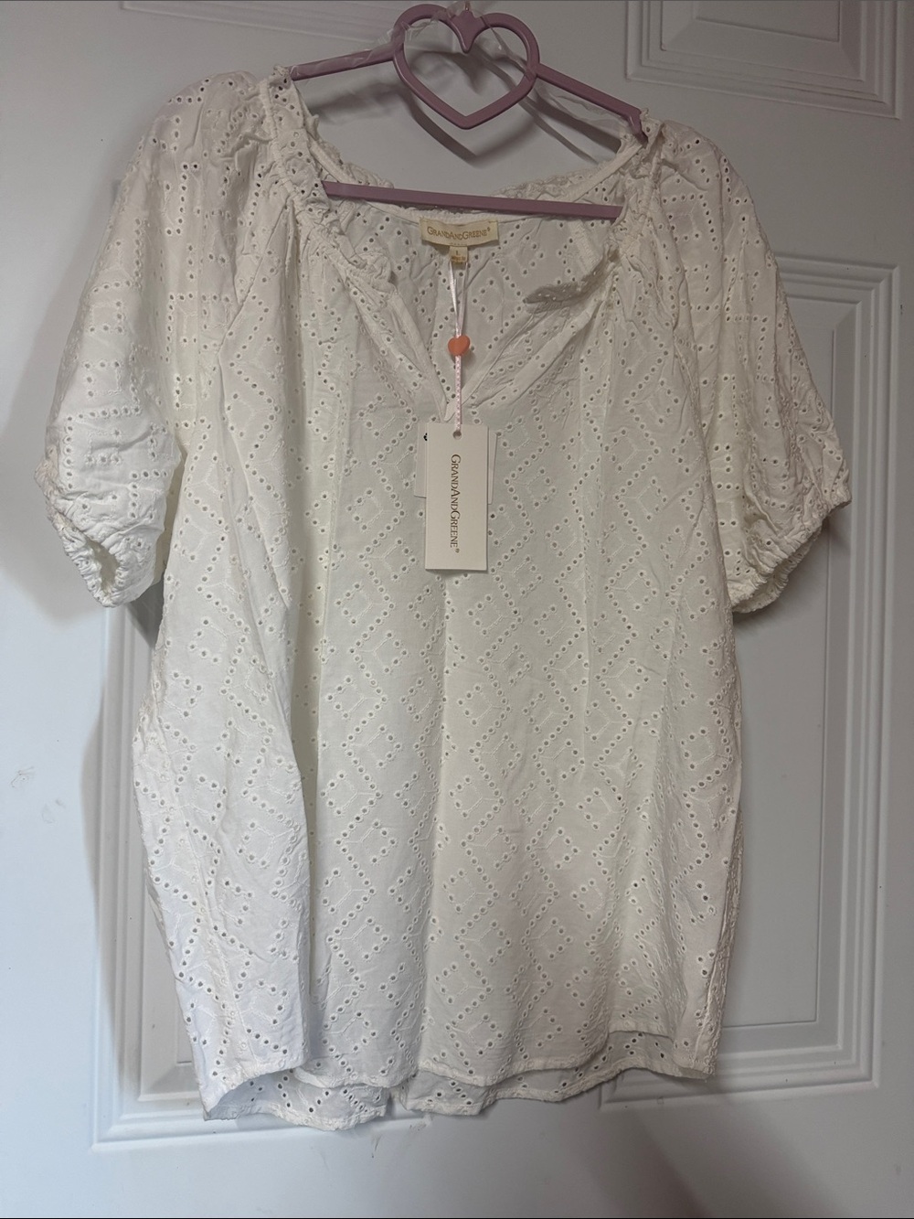 grand & greene White Eyelet Peasant Blouse